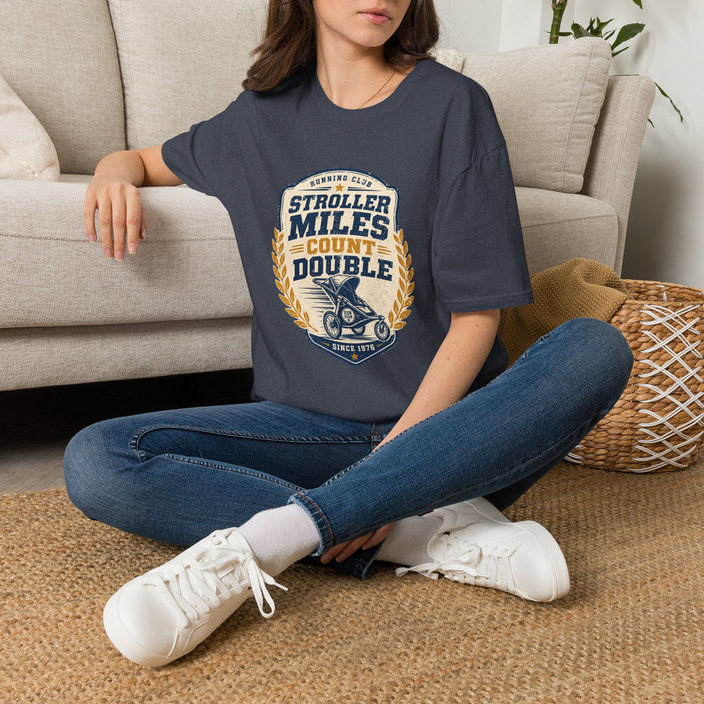 Stroller Miles Count Double T-Shirt — Funny Running Club Mom Tee