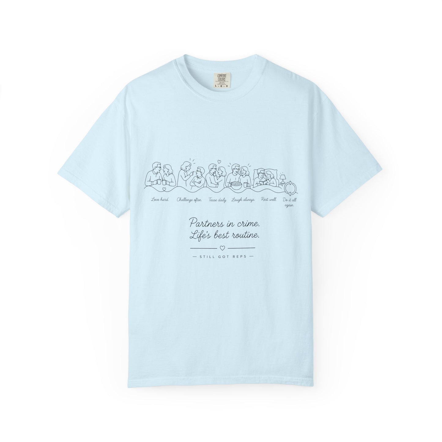 T-Shirt — 'Partners in Crime' Cartoon Lineup Tee — Cute Couples/Best Friends Gift