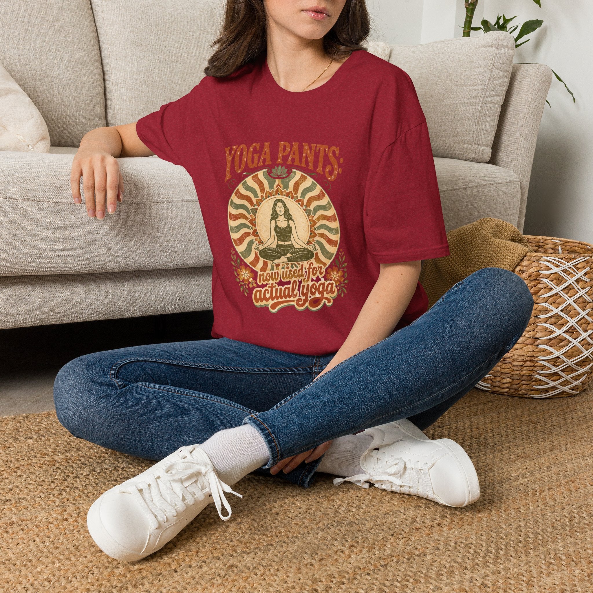 T-Shirt — "Yoga Pants: Now with Actual Yoga" Retro Boho Yoga Tee
