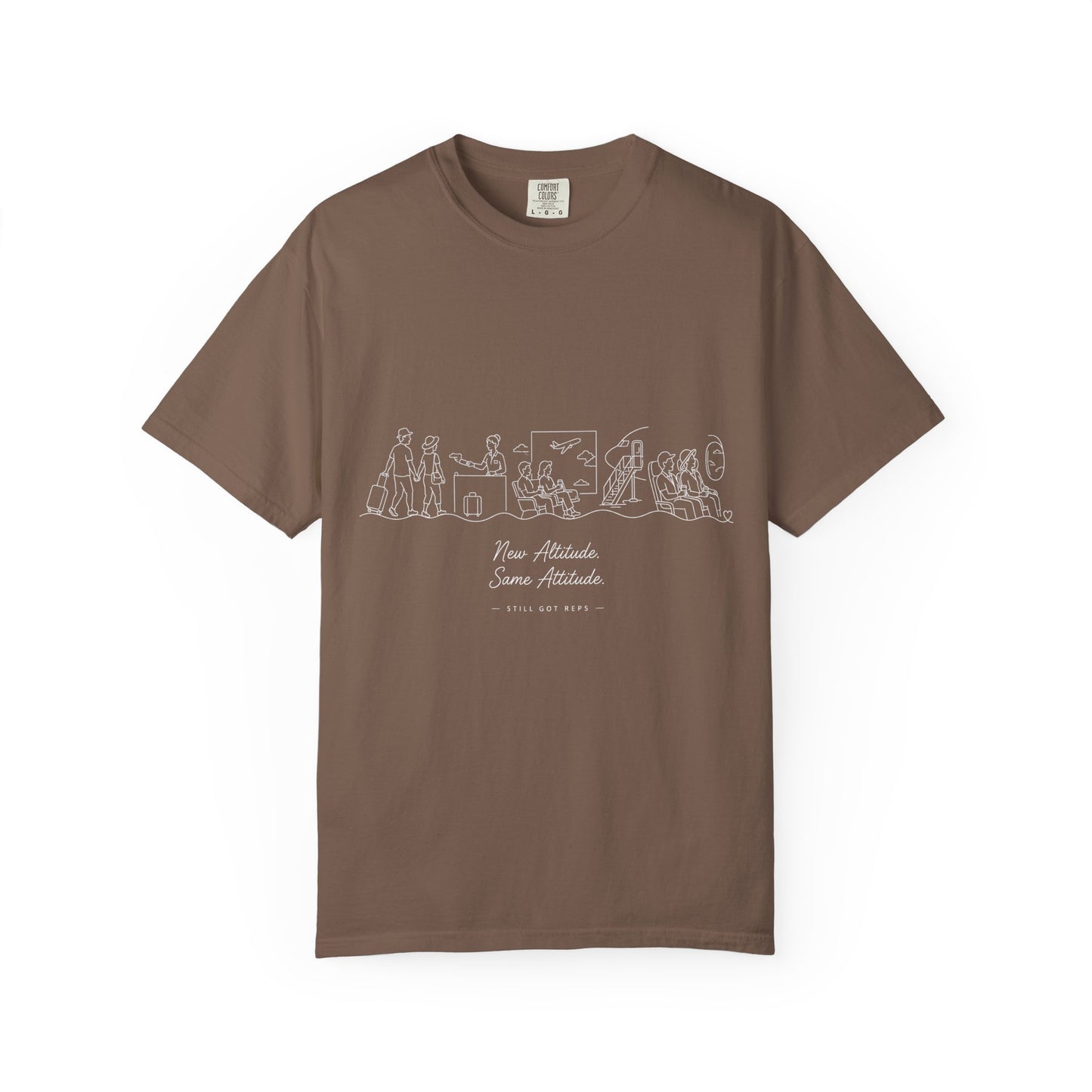 Illustrated Line Art T-Shirt — 'New Adventure Same Attitude' Graphic Tee