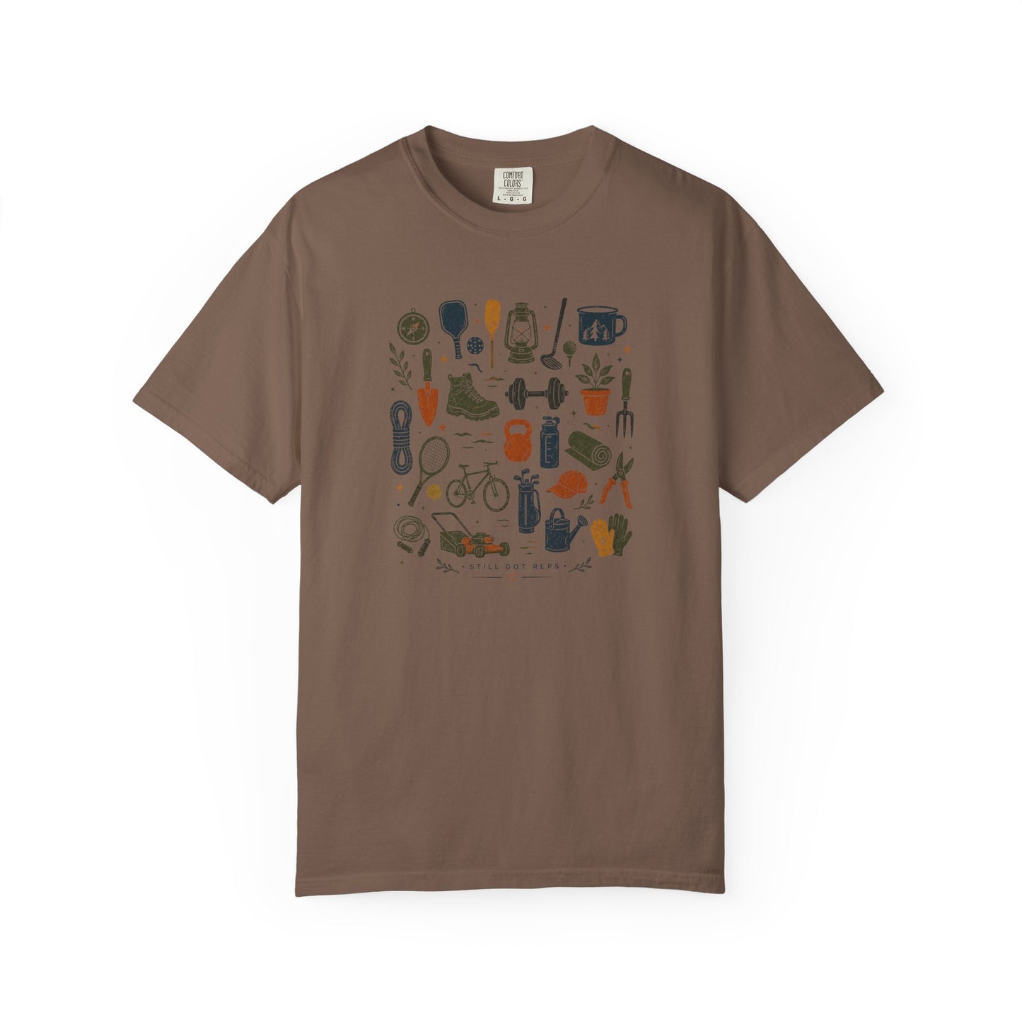 Camping Gear Icons T-Shirt — Outdoor Essentials Illustrated Tee
