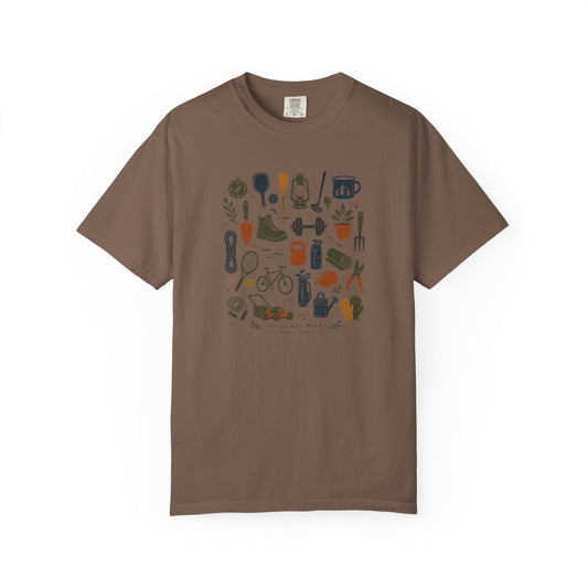 Camping Gear Icons T-Shirt — Outdoor Essentials Illustrated Tee