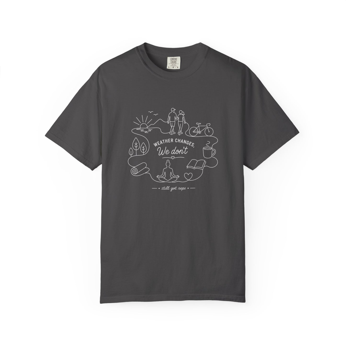 Adventure Series T-Shirt — "Weather Changes, We Don't" Minimal Outdoor Sketch Tee