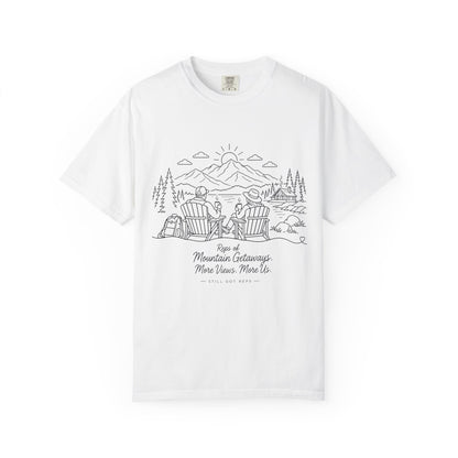 Mountain Getaway T-Shirt — 'Views of Mountain Challenge: More Views, More Life' Scenic Camp Shirt