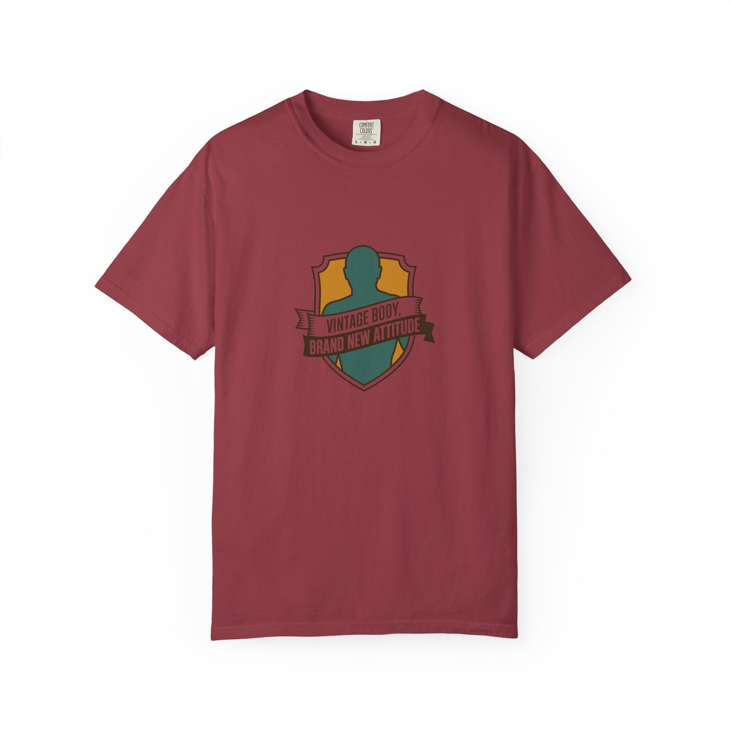 T-Shirt — "Vintage Body, Brand New Attitude" Shield Graphic
