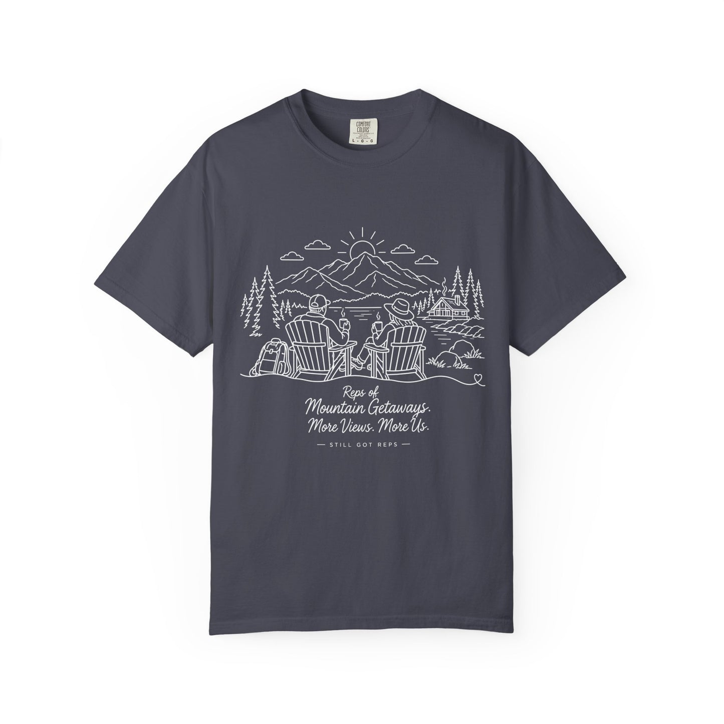Mountain Getaway T-Shirt — 'Views of Mountain Challenge: More Views, More Life' Scenic Camp Shirt