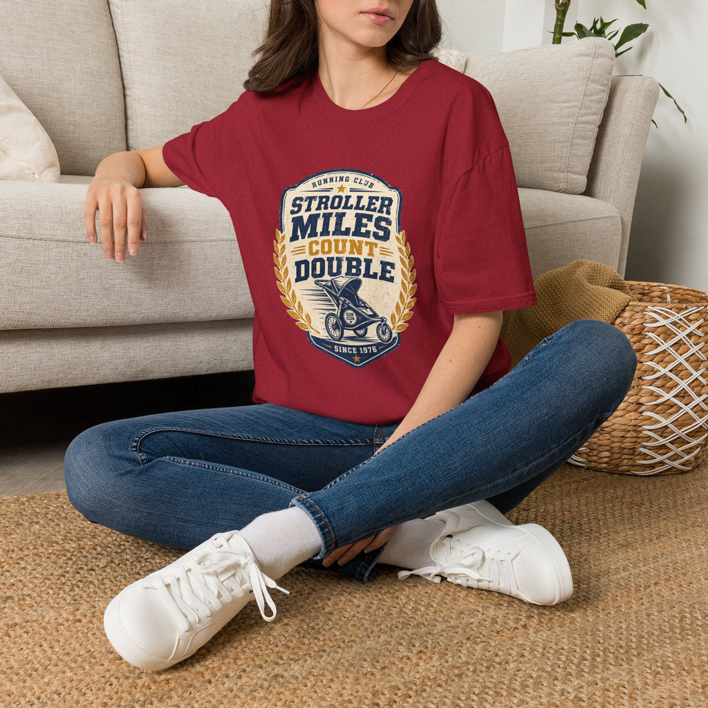 Stroller Miles Count Double T-Shirt — Funny Running Club Mom Tee