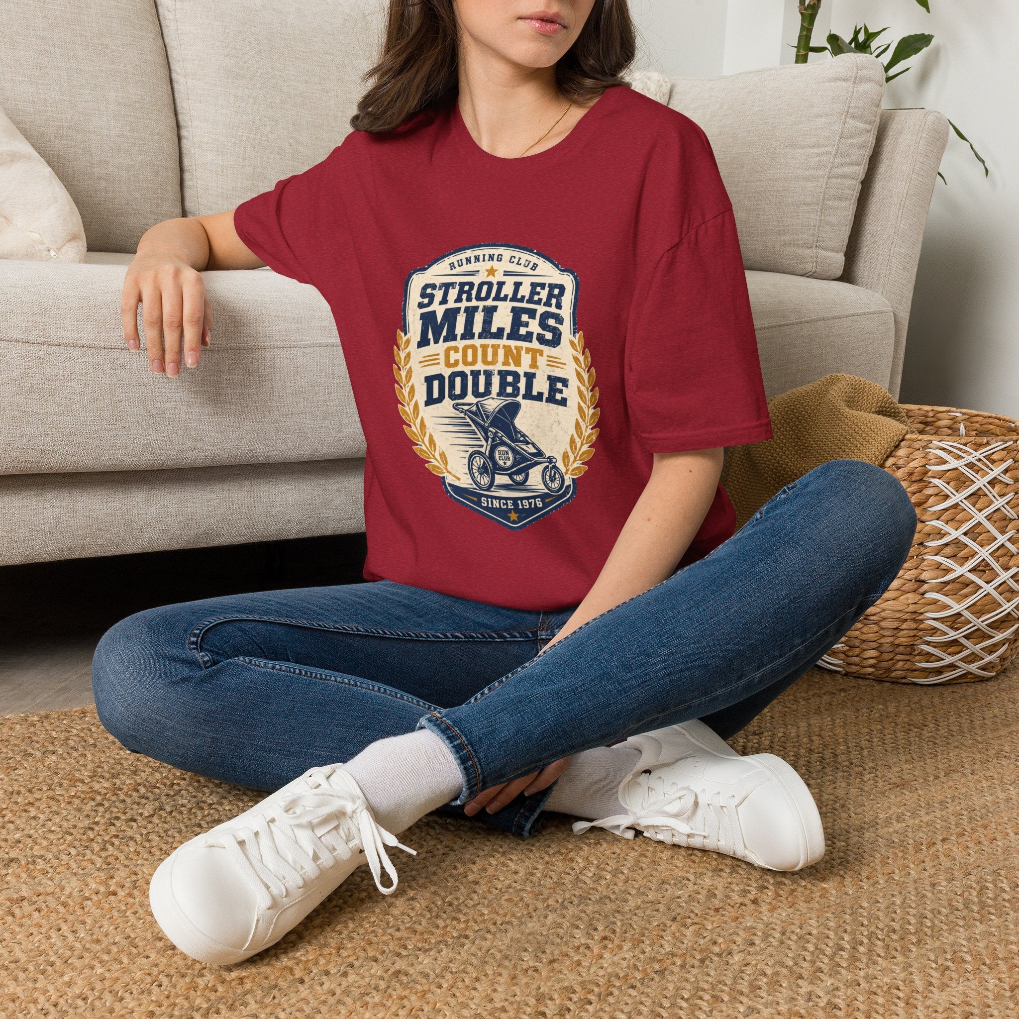 Stroller Miles Count Double T-Shirt — Funny Running Club Mom Tee