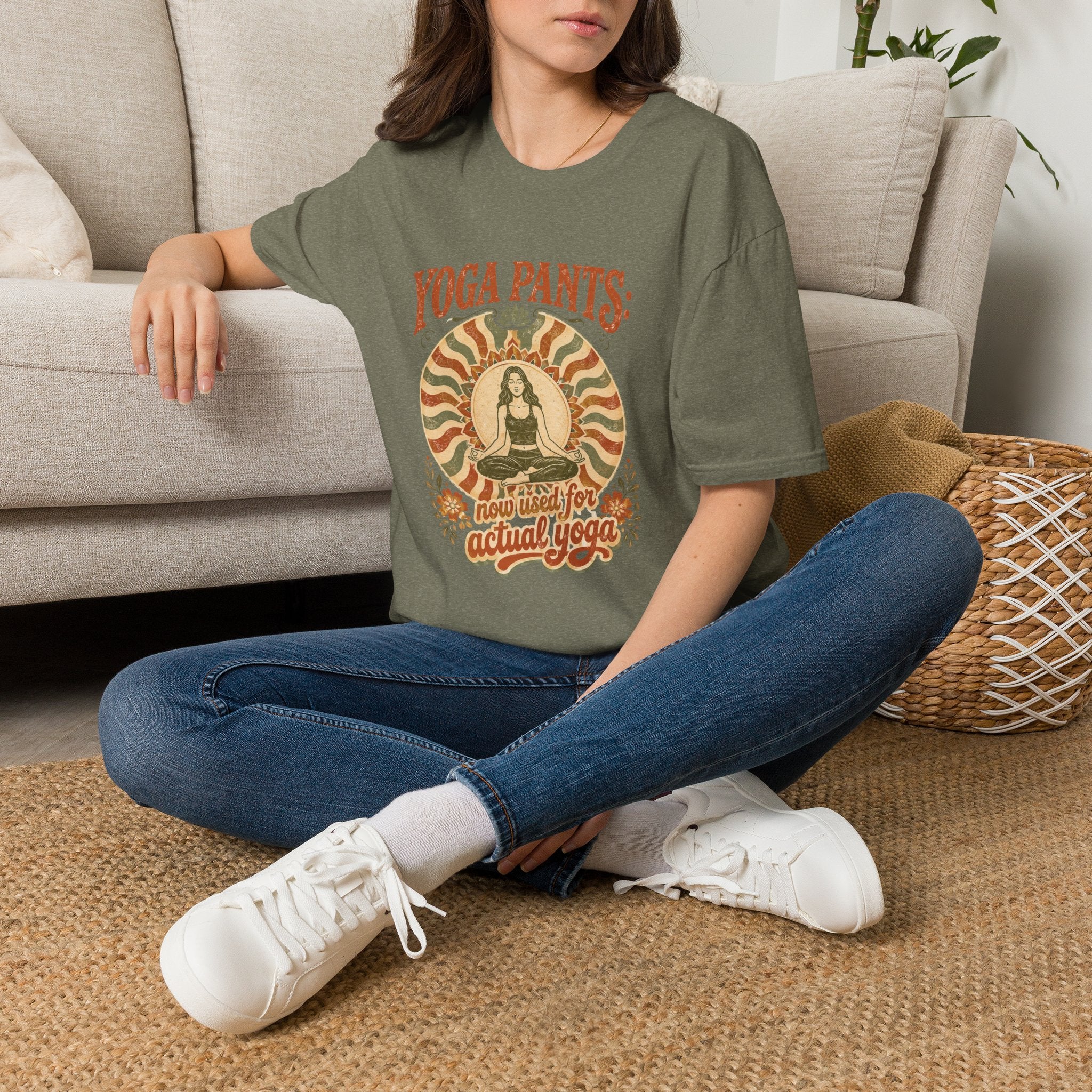 T-Shirt — "Yoga Pants: Now with Actual Yoga" Retro Boho Yoga Tee