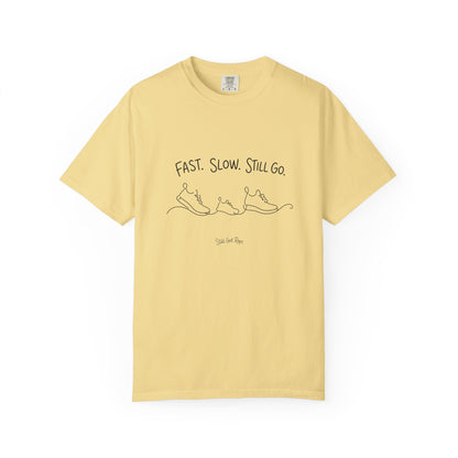 Adventure Series, T-Shirt — "Fast. Slow. Still Go." Minimal Runner Sketch Tee