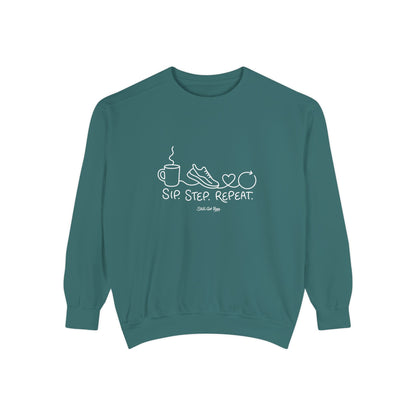 Lifestyle Wellness Pullover | Sip Step Repeat Graphic Sweatshirt | Daily Step Top