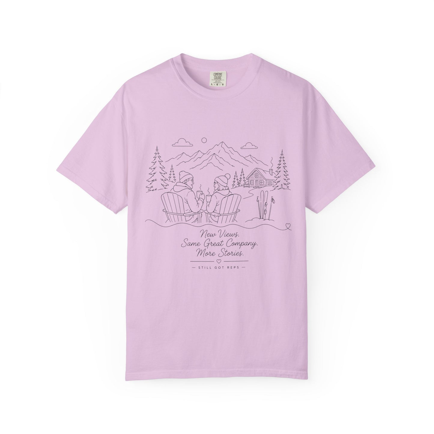 Camping Scene T-Shirt — 'Some Wives Company, Make Time' Outdoor Sketch Tee