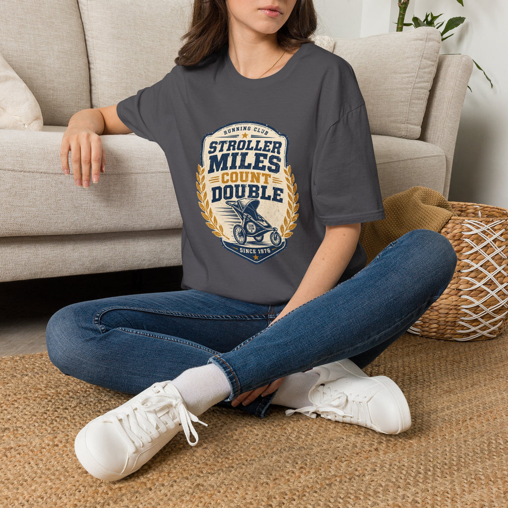 Stroller Miles Count Double T-Shirt — Funny Running Club Mom Tee