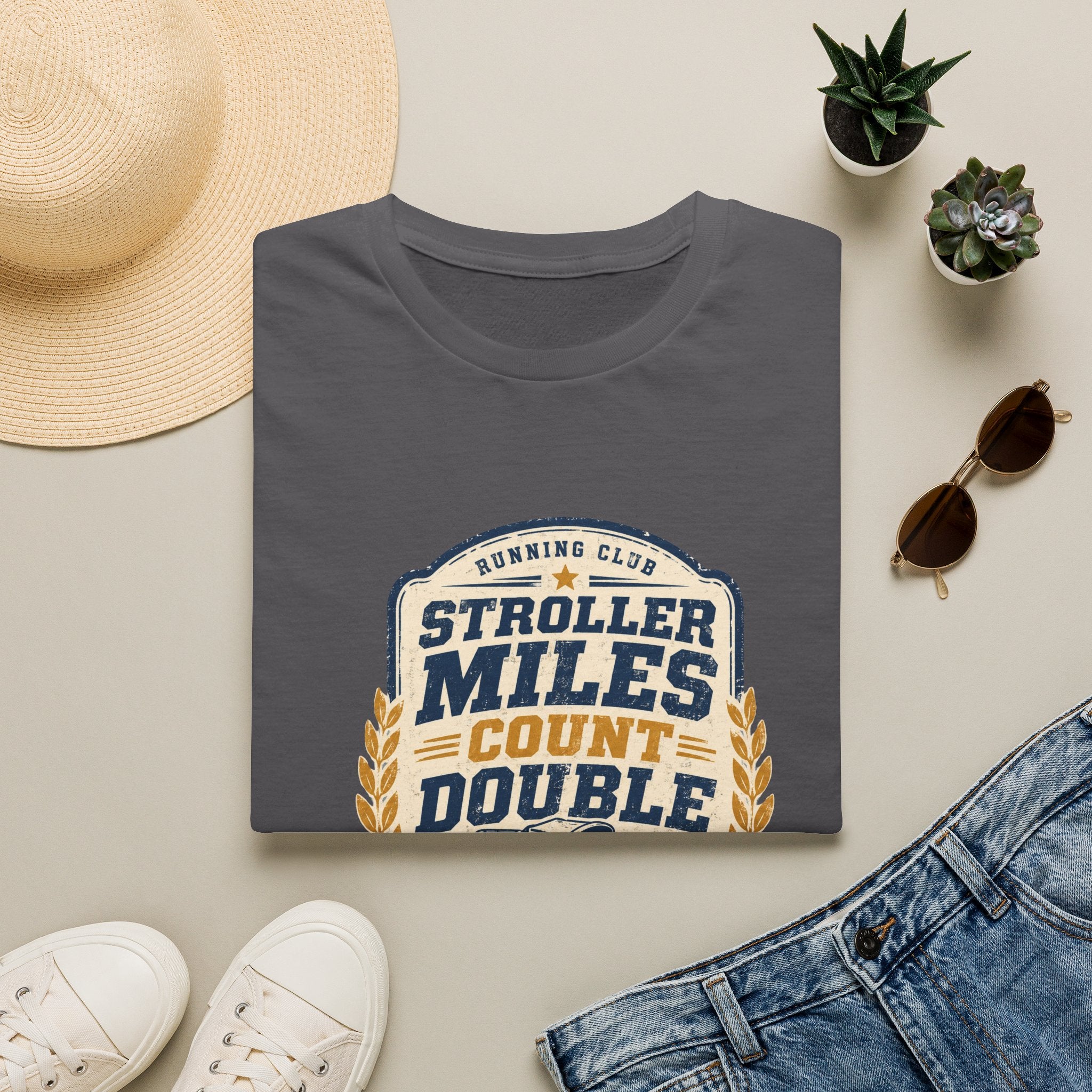 Stroller Miles Count Double T-Shirt — Funny Running Club Mom Tee