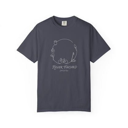 Adventure Series, T-Shirt — Minimal 'Never Finished' Cycling Sketch Tee