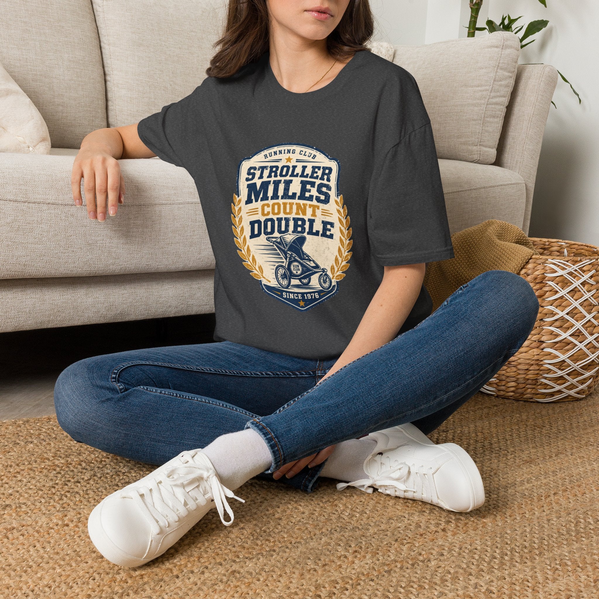 Stroller Miles Count Double T-Shirt — Funny Running Club Mom Tee