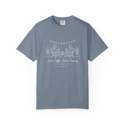 Adventure Series, Coffee Patio Tee — 'Grand Coffee Roasters Company' Minimal Line Art T-Shirt