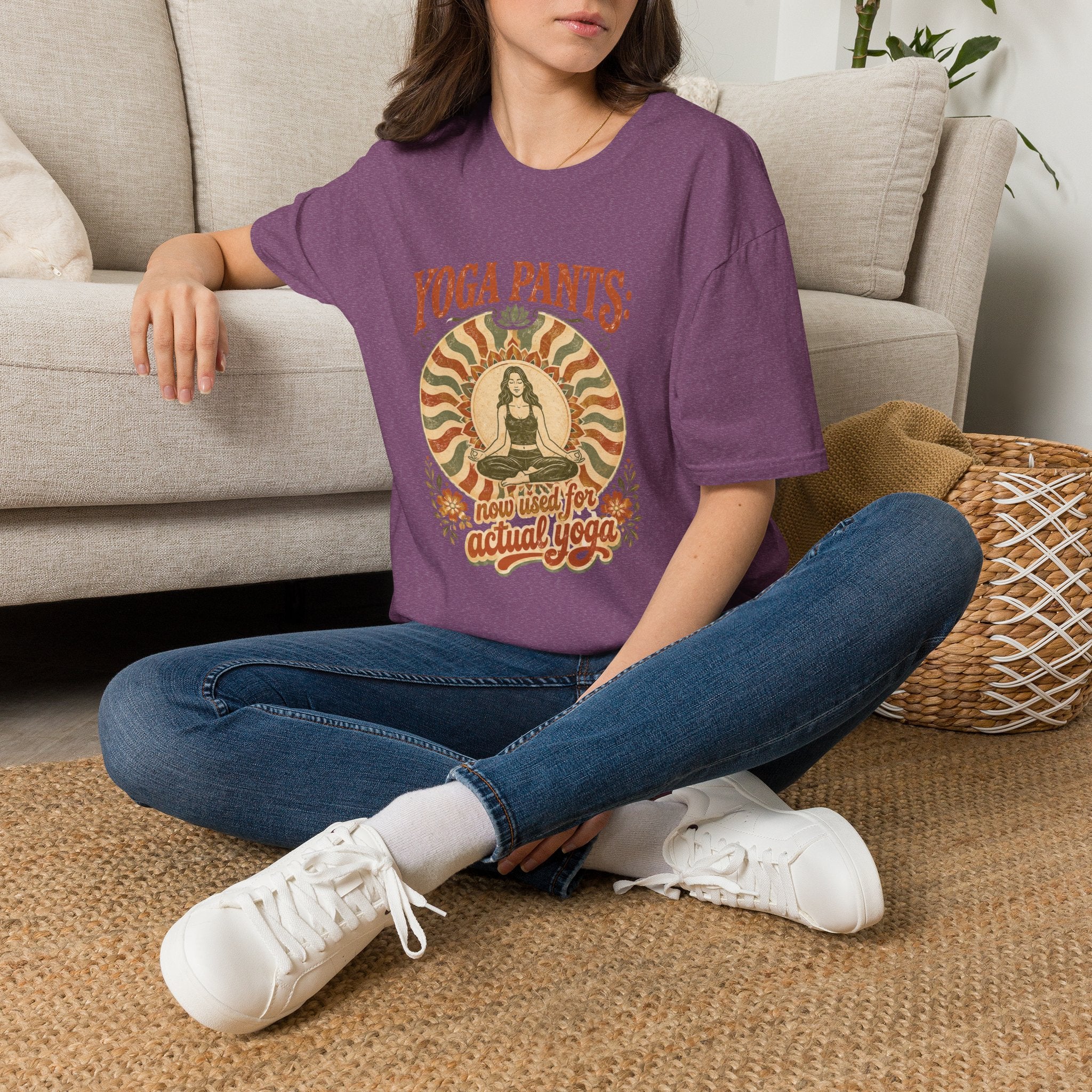 T-Shirt — "Yoga Pants: Now with Actual Yoga" Retro Boho Yoga Tee