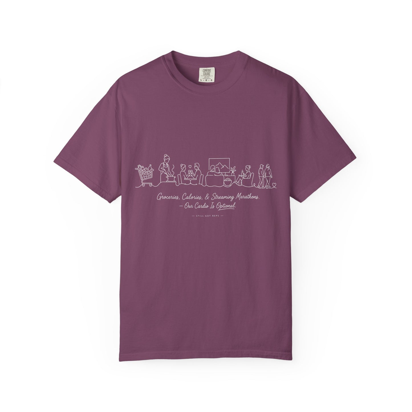Sketch Line Art T-Shirt — 'Music, Movies & Morning Munchies' Minimalist Graphic Tee