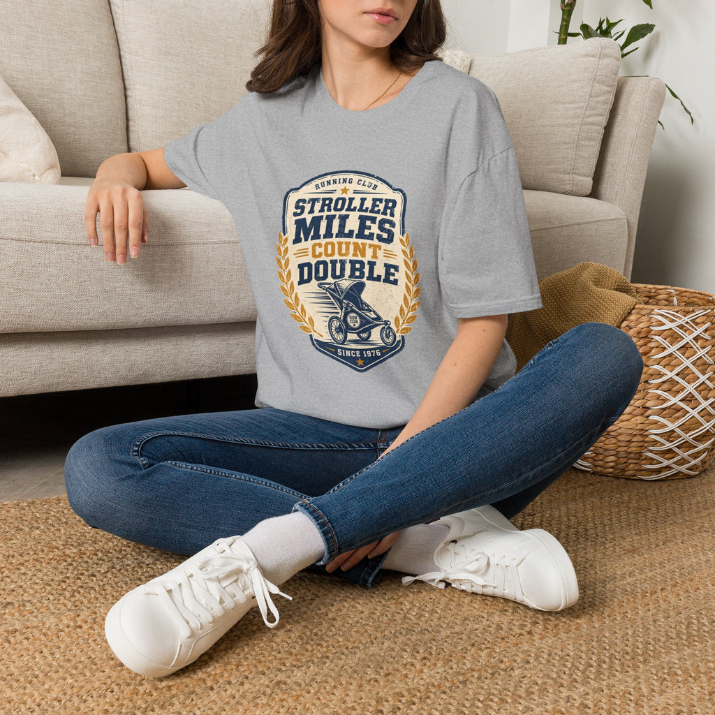 Stroller Miles Count Double T-Shirt — Funny Running Club Mom Tee