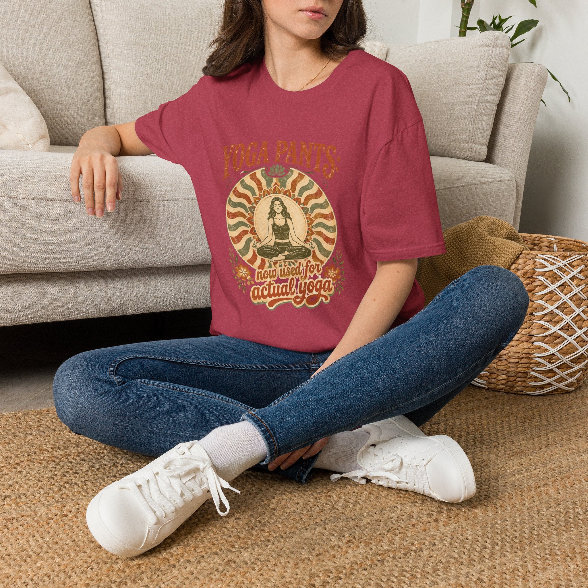 T-Shirt — "Yoga Pants: Now with Actual Yoga" Retro Boho Yoga Tee
