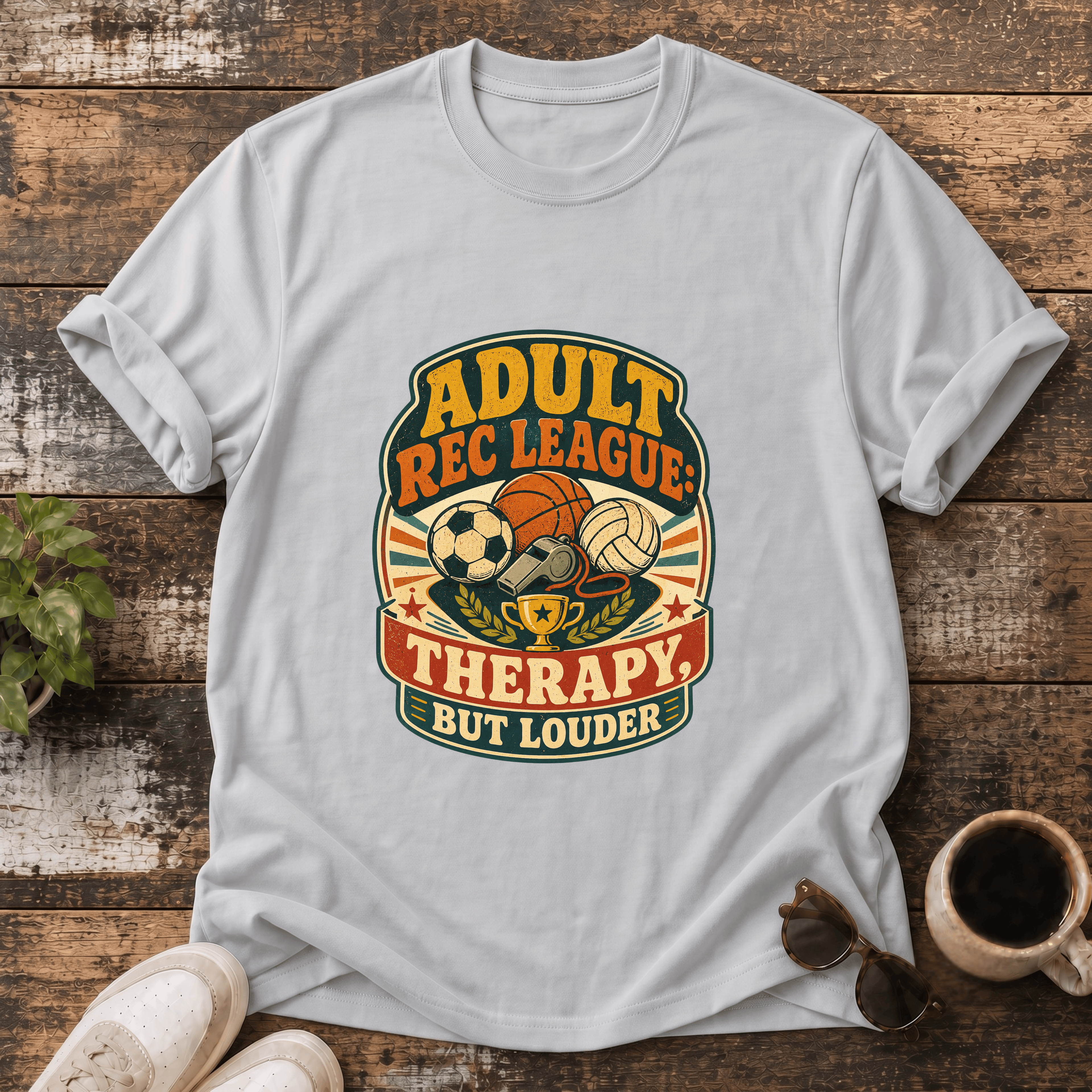 Adult Rec League T-Shirt — 'Therapy But Louder' Retro Sports Tee