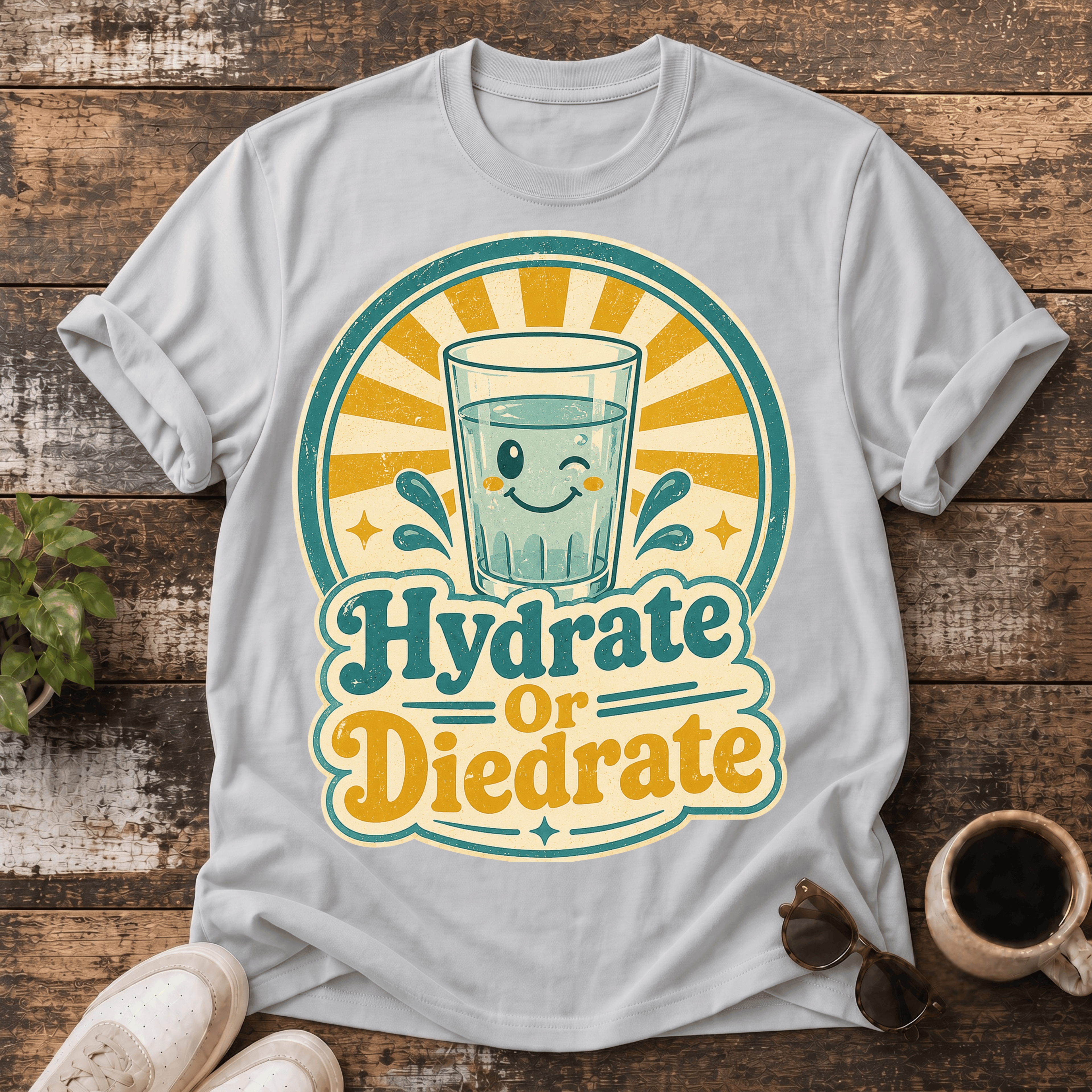Hydrate or Diedrate T-Shirt — Retro Cute Glass of Water Graphic Tee