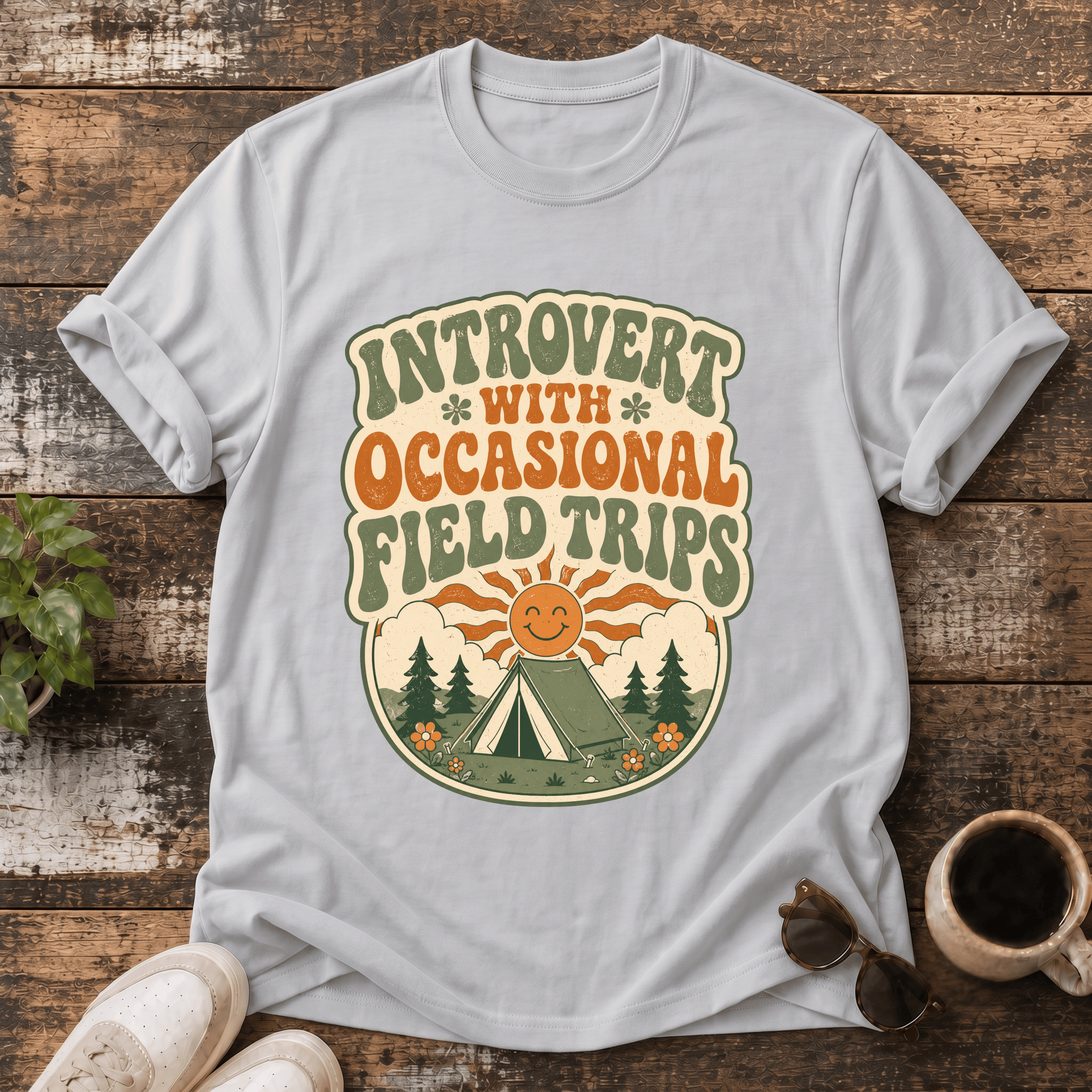 Introvert With Occasional Field Trips T-Shirt — Retro Camping Graphic Tee
