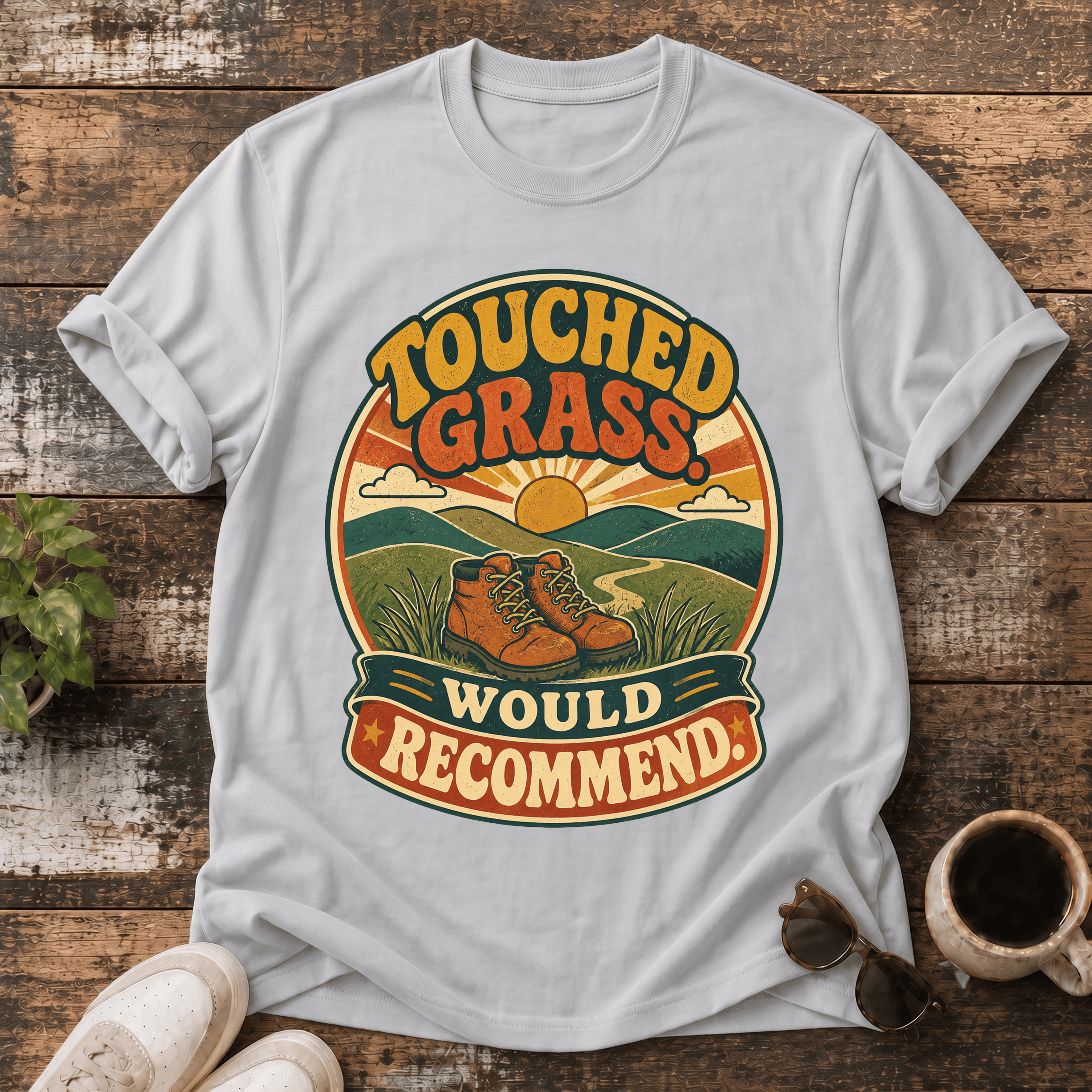 Touched Grass Retro T-Shirt — 'Touched Grass Would Recommend' Vintage Nature Tee