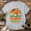 Powered By Coffee T-Shirt — Retro Sunrise Coffee Cup Tee