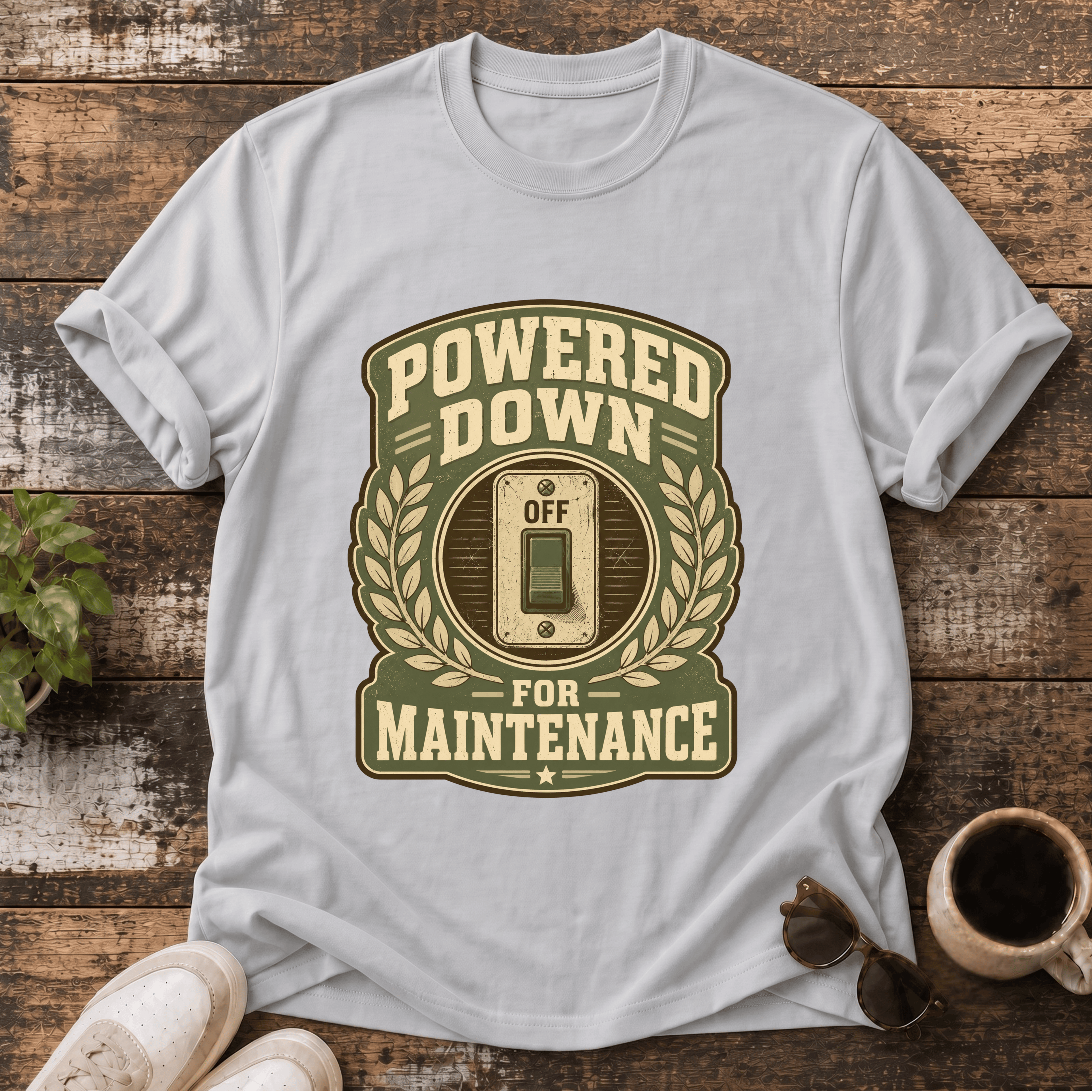 Powered Down for Maintenance T-Shirt — Funny Relaxation Tee