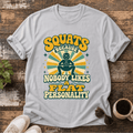 T-Shirt — “Squats Because Nobody Likes a Flat Personality” Retro Fitness Tee