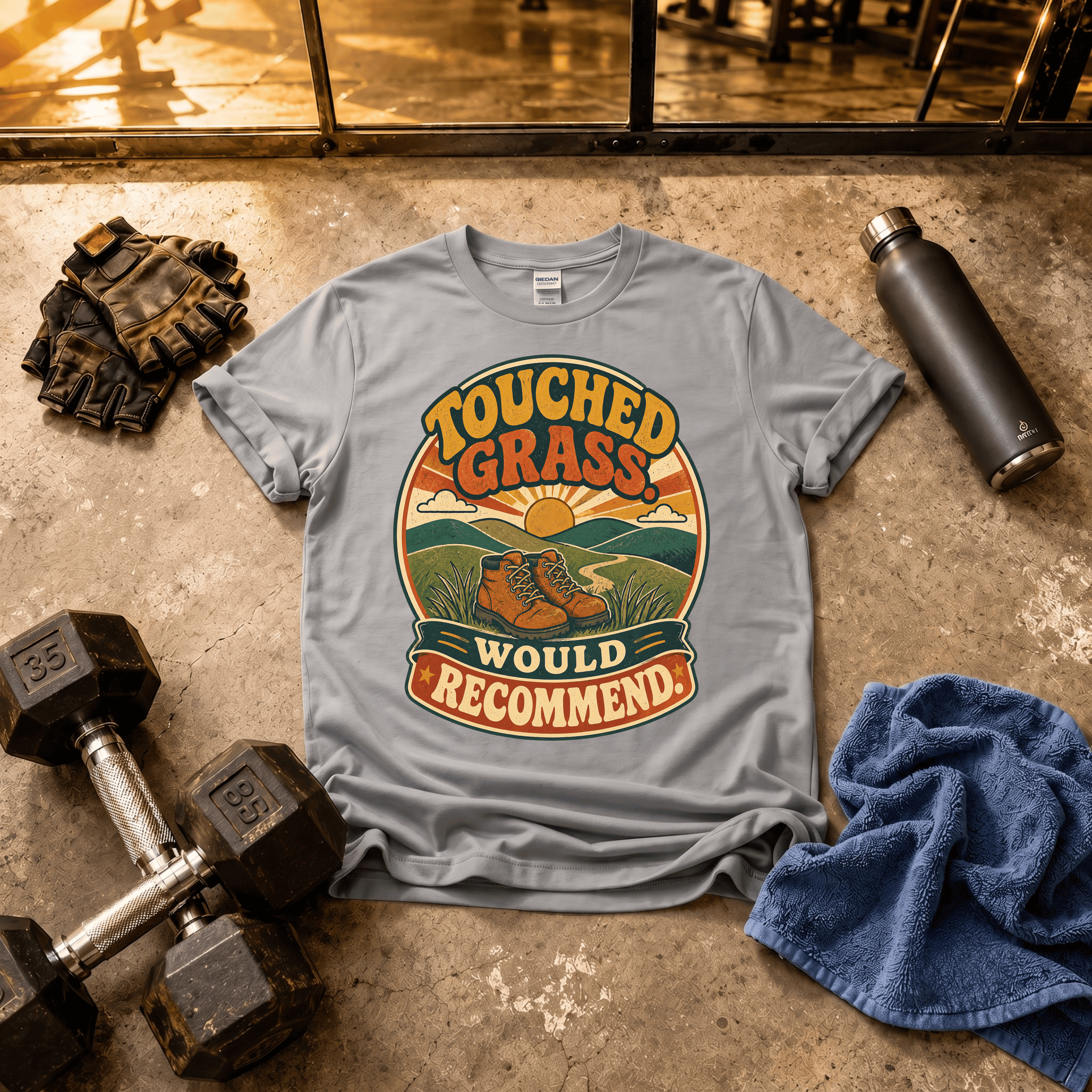 Touched Grass Would Recommend T Shirt on Gym Floor